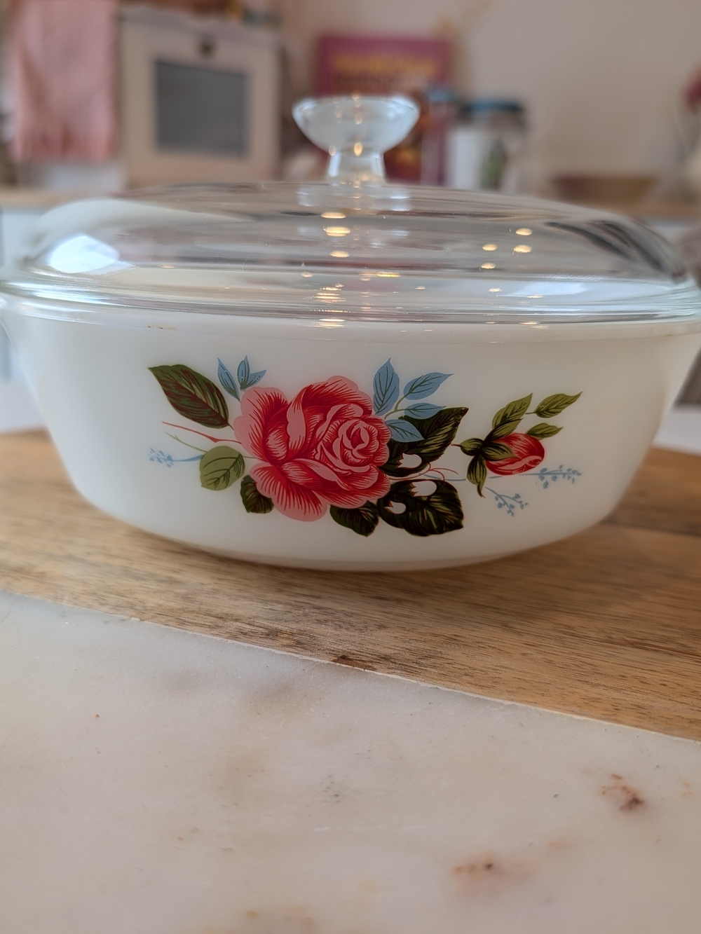 J.A.J. England Casserole Dish – Vintage Rose Pattern with Lid